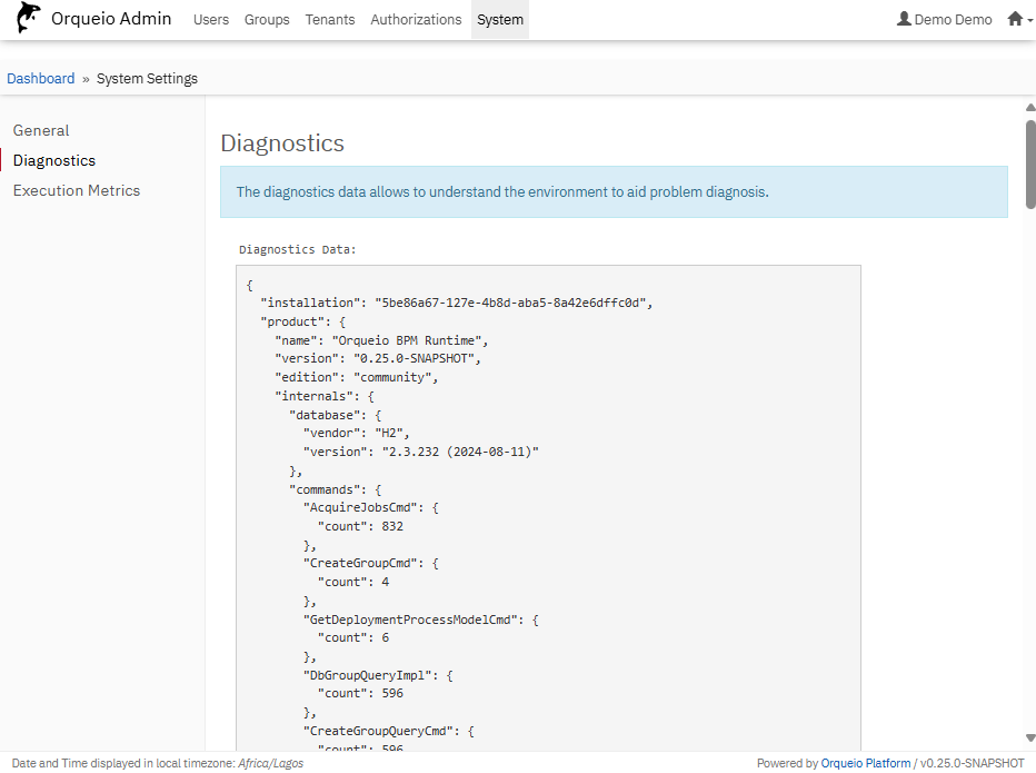 admin diagnostics