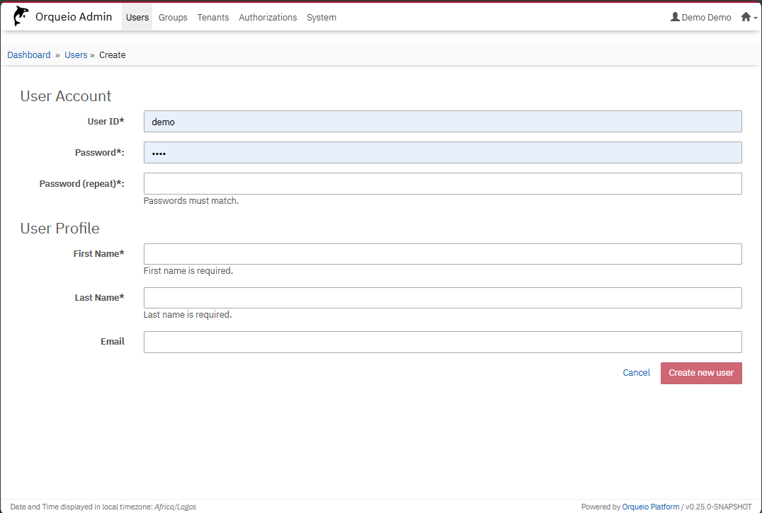 admin initial user setup