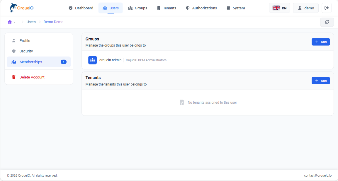 admin user memberships