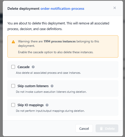 cockpit deployment delete