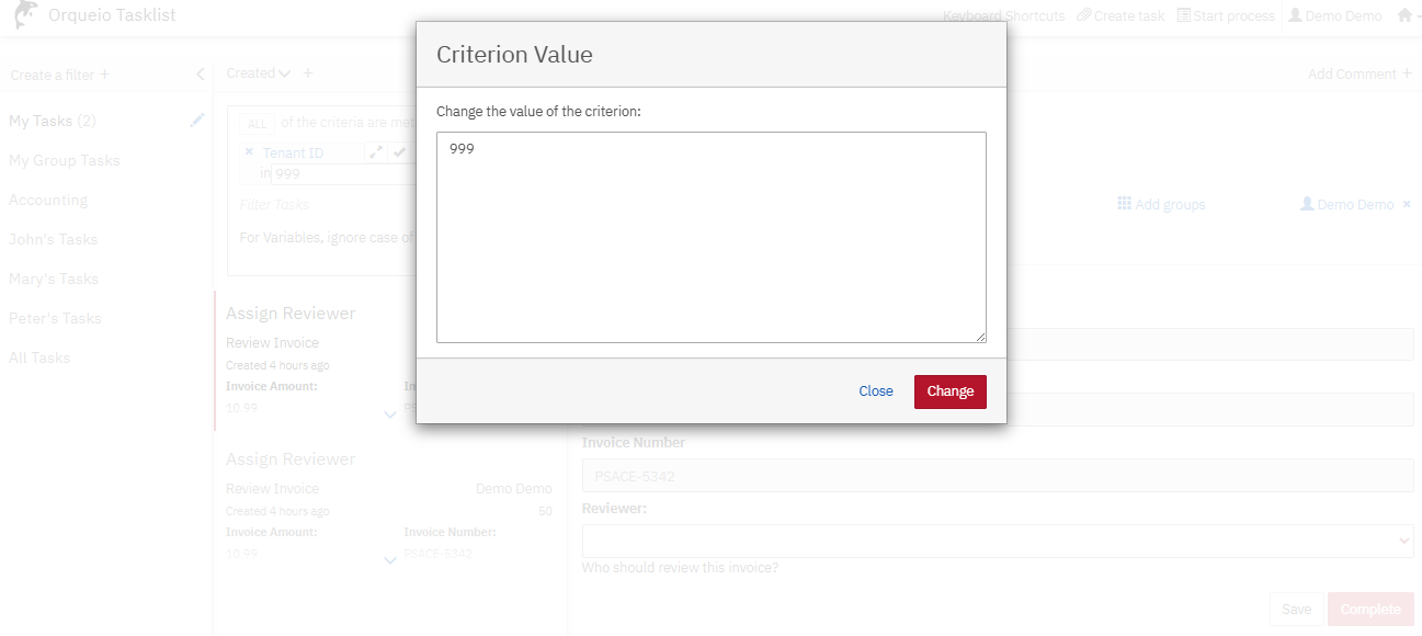 tasklist criterion value