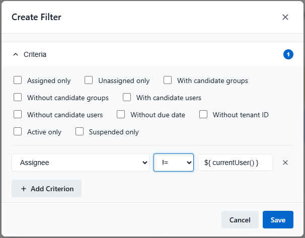 tasklist filter criteria