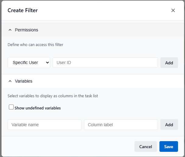 tasklist filter permissions