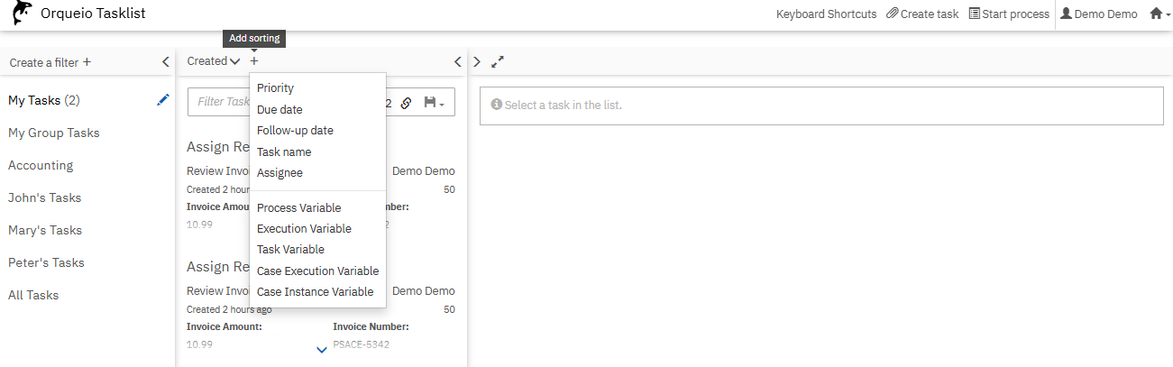 tasklist filter results