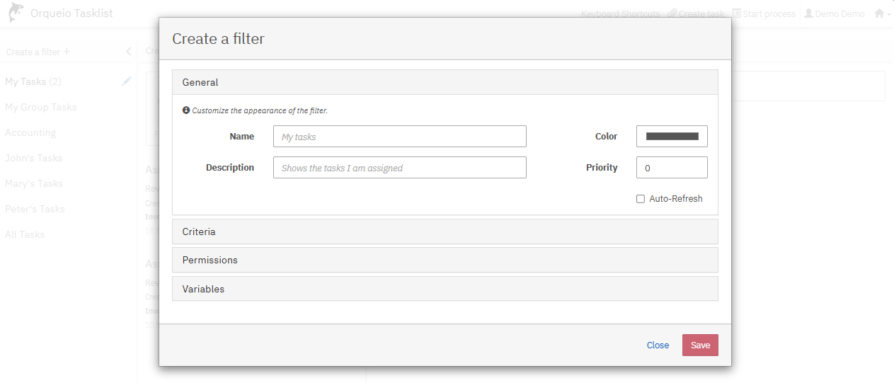 tasklist filters