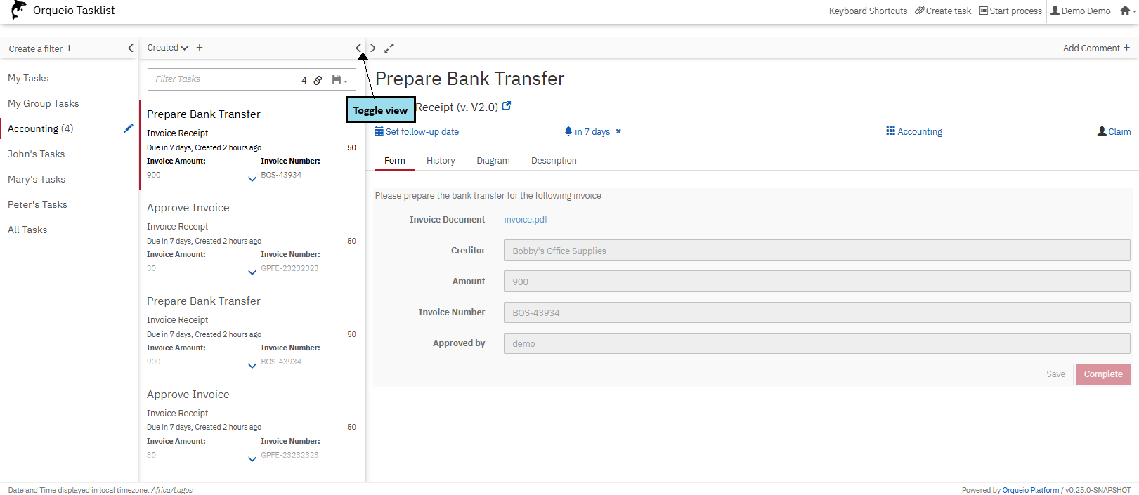 tasklist toggle view